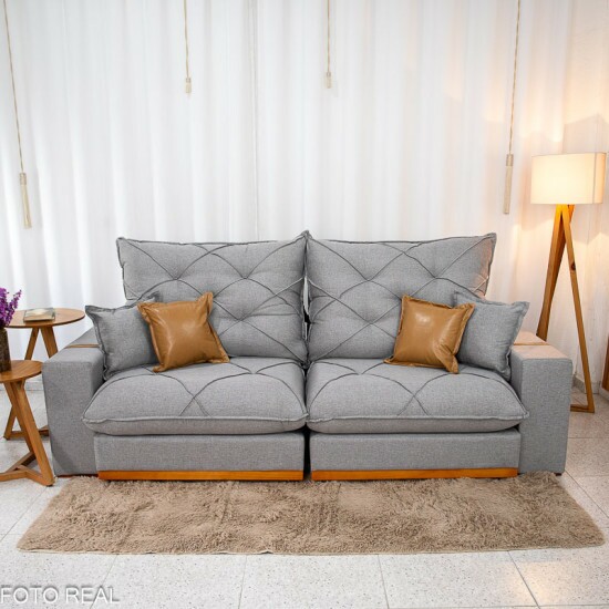 Sof� Retr�til Reclin�vel Malibu 2.50m Linho Cinza 1008 - D33 e Molas Ensacadas
