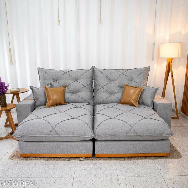 Sof Retrtil Reclinvel Malibu 2.50m Linho Cinza 1008 - D33 e Molas Ensacadas