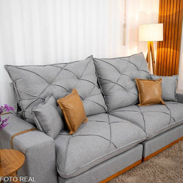 Sof Retrtil Reclinvel Malibu 2.50m Linho Cinza 1008 - D33 e Molas Ensacadas