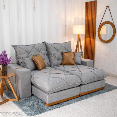 Sof Retrtil Reclinvel Malibu 2.10m Linho Cinza 1008 - D33 e Molas Ensacadas