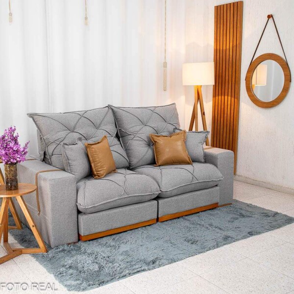 Sof Retrtil Reclinvel Malibu 2.10m Linho Cinza 1008 - D33 e Molas Ensacadas