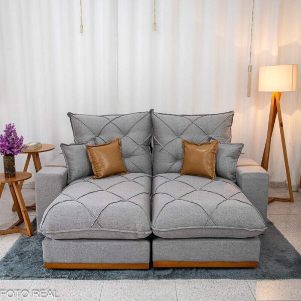Sof Retrtil Reclinvel Malibu 2.10m Linho Cinza 1008 - D33 e Molas Ensacadas