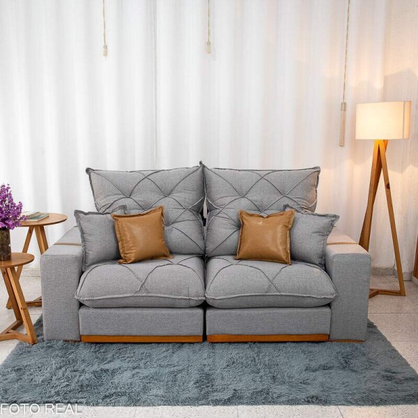 Sof Retrtil Reclinvel Malibu 2.10m Linho Cinza 1008 - D33 e Molas Ensacadas