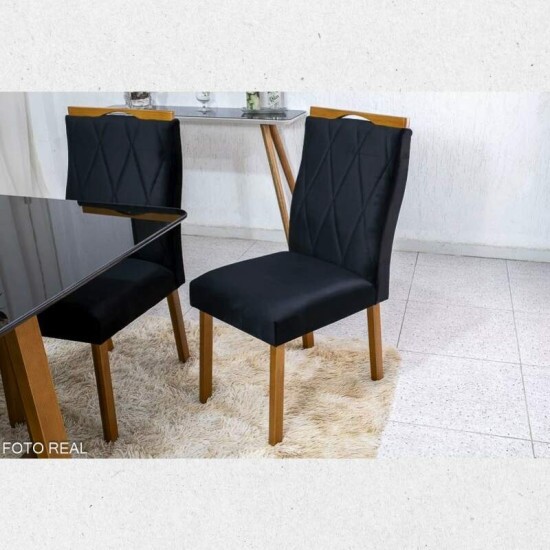 Combo - Sof� Retr�til Ibis 2.30m Veludo Preto 820 + Mesa Pedro Mel Tampo Vidro Preto 90�90 4 Cad. Lisboa Veludo Preto 504