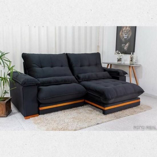 Combo - Sof� Retr�til Ibis 2.30m Veludo Preto 820 + Mesa Pedro Mel Tampo Vidro Preto 90�90 4 Cad. Lisboa Veludo Preto 504