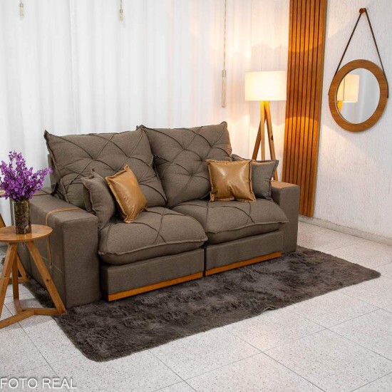 Sof� Retr�til Reclin�vel Malibu 2,10m Linho Marrom 1007 - D33 e Molas Ensacadas