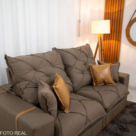 Sof� Retr�til Reclin�vel Malibu 2,10m Linho Marrom 1007 - D33 e Molas Ensacadas
