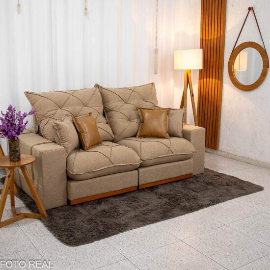 Sof� Retr�til Reclin�vel Malibu 2,10m Linho Bege 1006 - D33 e Molas Ensacadas