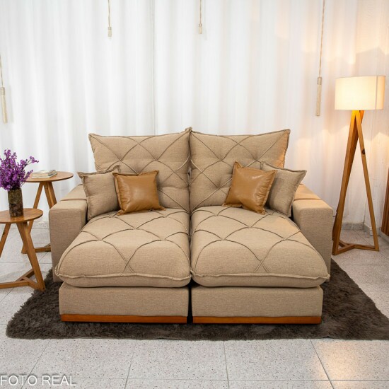 Sof� Retr�til Reclin�vel Malibu 2,10m Linho Bege 1006 - D33 e Molas Ensacadas