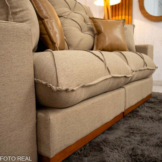 Sof� Retr�til Reclin�vel Malibu 2,10m Linho Bege 1006 - D33 e Molas Ensacadas