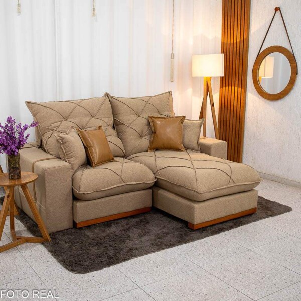 Sof Retrtil Reclinvel Malibu 2.10m Linho Bege 1006 - D33 e Molas Ensacadas