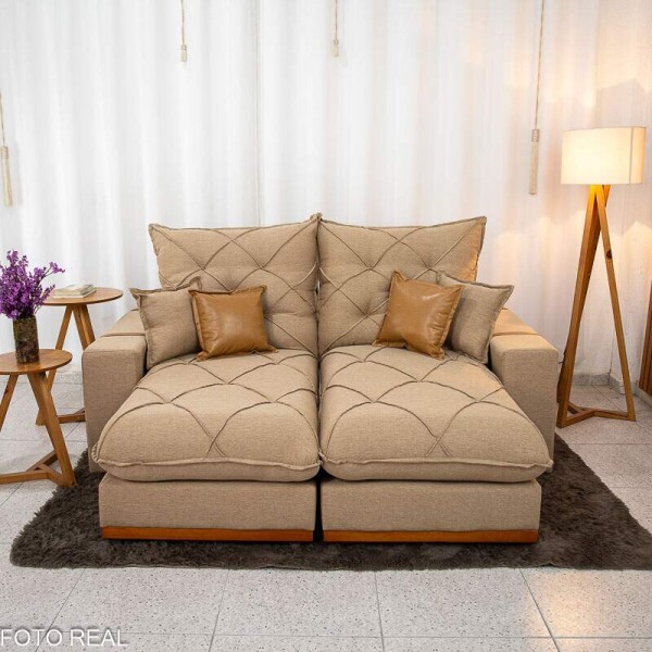 Sof Retrtil Reclinvel Malibu 2.10m Linho Bege 1006 - D33 e Molas Ensacadas