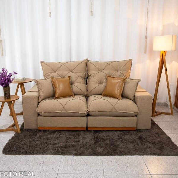 Sof Retrtil Reclinvel Malibu 2.10m Linho Bege 1006 - D33 e Molas Ensacadas