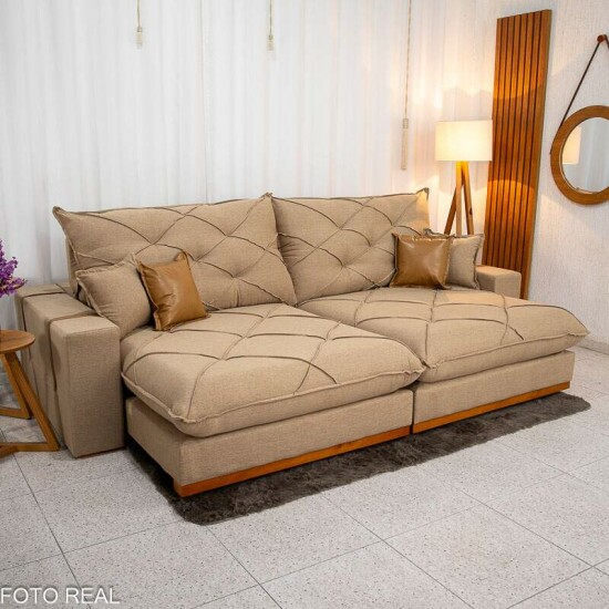 Sof� Retr�til Reclin�vel Malibu 2.90m Linho Bege 1006 - D33 e Molas Ensacadas