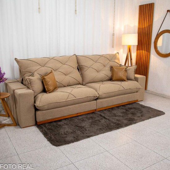 Sof� Retr�til Reclin�vel Malibu 2.90m Linho Bege 1006 - D33 e Molas Ensacadas
