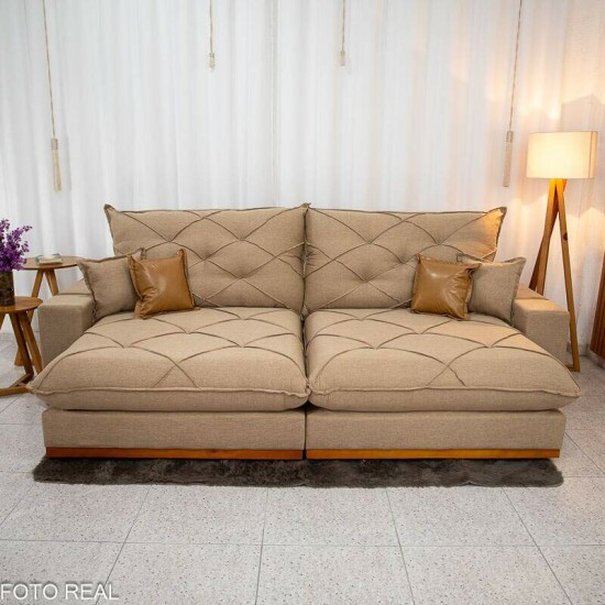 Sof� Retr�til Reclin�vel Malibu 2.90m Linho Bege 1006 - D33 e Molas Ensacadas
