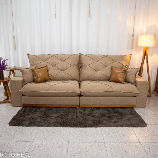 Sof� Retr�til Reclin�vel Malibu 2.90m Linho Bege 1006 - D33 e Molas Ensacadas