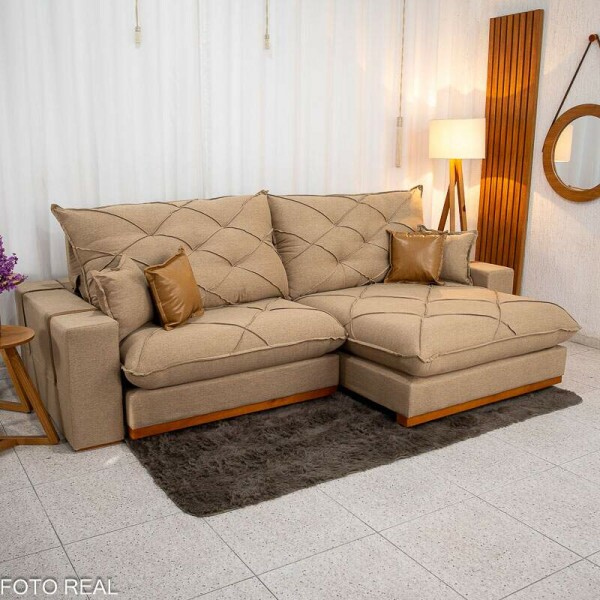 Sof Retrtil Reclinvel Malibu 2.90m Linho Bege 1006 - D33 e Molas Ensacadas
