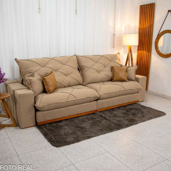Sof Retrtil Reclinvel Malibu 2.90m Linho Bege 1006 - D33 e Molas Ensacadas