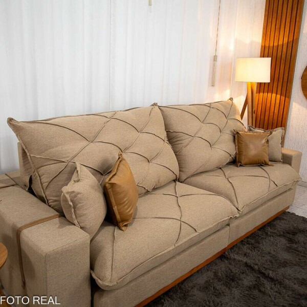 Sof Retrtil Reclinvel Malibu 2.90m Linho Bege 1006 - D33 e Molas Ensacadas