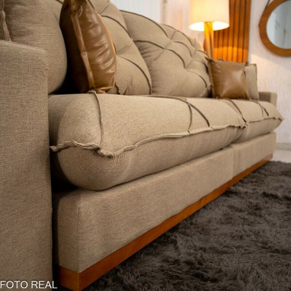 Sof Retrtil Reclinvel Malibu 2.90m Linho Bege 1006 - D33 e Molas Ensacadas
