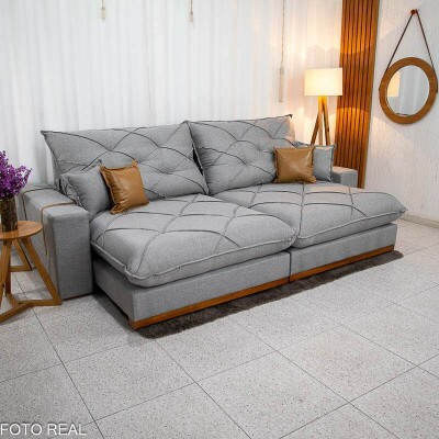 Sof Retrtil Reclinvel Malibu 2.90m Linho Cinza 1008 - D33 e Molas Ensacadas