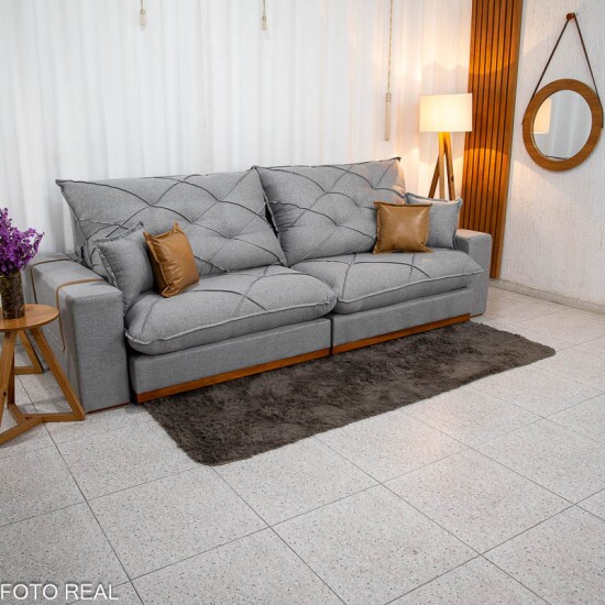 Sof� Retr�til Reclin�vel Malibu 2.90m Linho Cinza 1008 - D33 e Molas Ensacadas