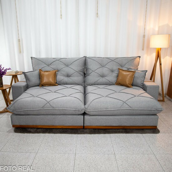 Sof� Retr�til Reclin�vel Malibu 2.90m Linho Cinza 1008 - D33 e Molas Ensacadas