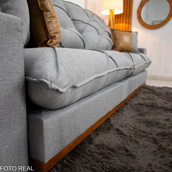 Sof� Retr�til Reclin�vel Malibu 2.90m Linho Cinza 1008 - D33 e Molas Ensacadas