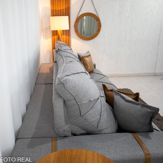 Sof� Retr�til Reclin�vel Malibu 2.90m Linho Cinza 1008 - D33 e Molas Ensacadas