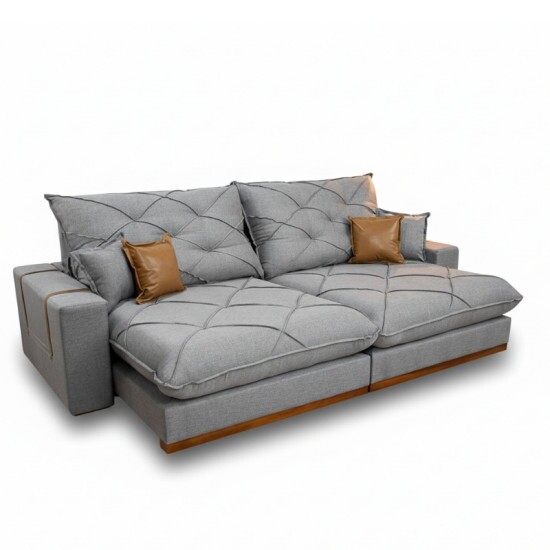 Sof� Retr�til Reclin�vel Malibu 2.90m Linho Cinza 1008 - D33 e Molas Ensacadas