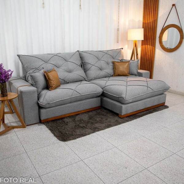 Sof Retrtil Reclinvel Malibu 2.90m Linho Cinza 1008 - D33 e Molas Ensacadas
