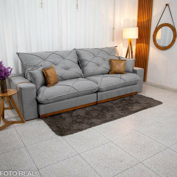 Sof Retrtil Reclinvel Malibu 2.90m Linho Cinza 1008 - D33 e Molas Ensacadas