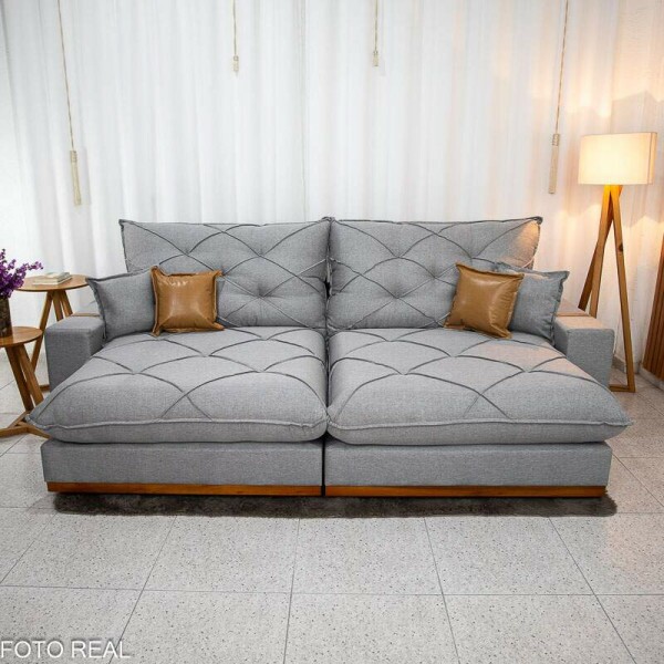 Sof Retrtil Reclinvel Malibu 2.90m Linho Cinza 1008 - D33 e Molas Ensacadas