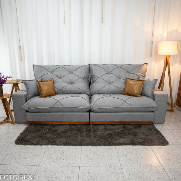 Sof Retrtil Reclinvel Malibu 2.90m Linho Cinza 1008 - D33 e Molas Ensacadas