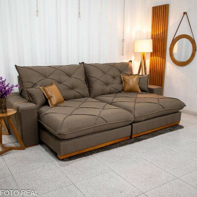 Sof Retrtil Reclinvel Malibu 2.90m Linho Marrom 1007 - D33 e Molas Ensacadas