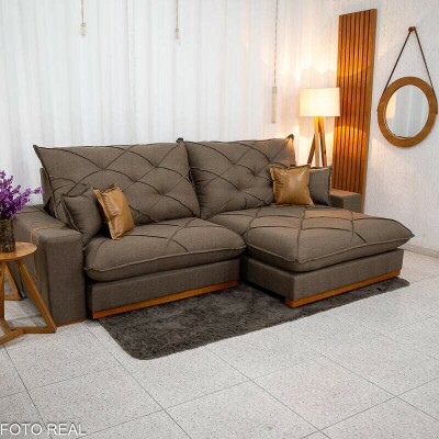 Sof Retrtil Reclinvel Malibu 2.90m Linho Marrom 1007 - D33 e Molas Ensacadas