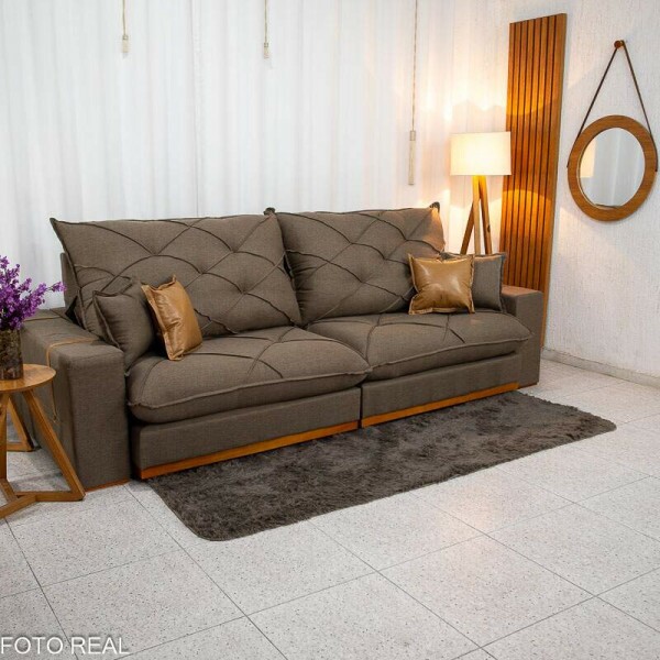 Sof Retrtil Reclinvel Malibu 2.90m Linho Marrom 1007 - D33 e Molas Ensacadas