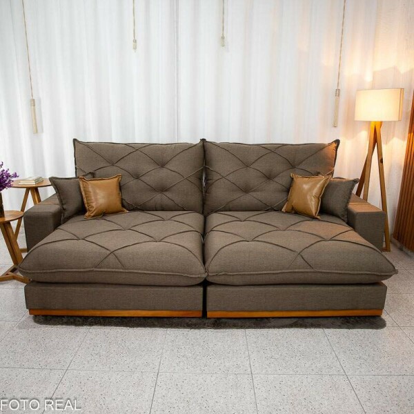 Sof Retrtil Reclinvel Malibu 2.90m Linho Marrom 1007 - D33 e Molas Ensacadas