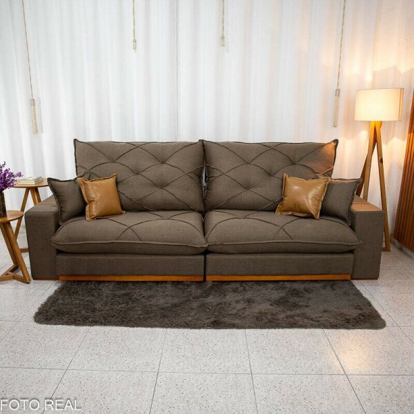 Sof Retrtil Reclinvel Malibu 2.90m Linho Marrom 1007 - D33 e Molas Ensacadas