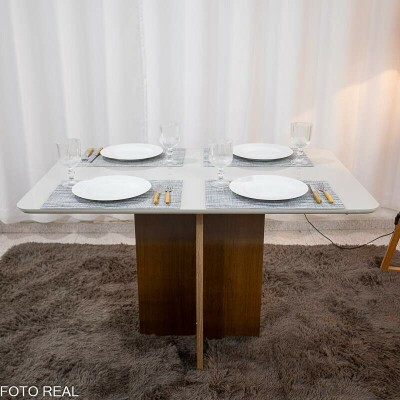 Mesa de Jantar Moscou 120x80 Vidro Off/Base Cinamomo - Minas Plac