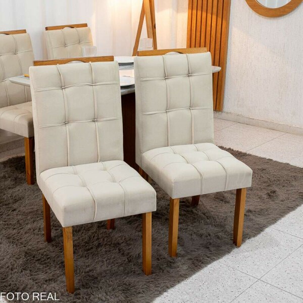 Mesa de Jantar Moscou 120x80 Cinamomo/Vidro Off + 4 Cad. Londres Veludo Avel Madeira Macia Minas Plac - Entregue Montada