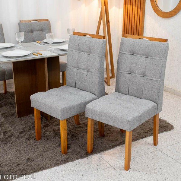 Mesa de Jantar Moscou 120x80 Vidro Off/Base Cinamomo + 4 Cad. Londres Linho Cinza Madeira Minas Plac - Entregue Montada