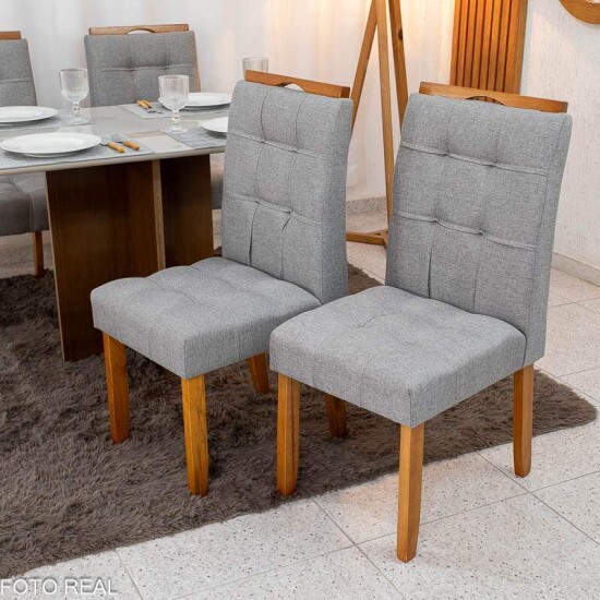 Mesa de Jantar Moscou 90x90 Vidro Off Base Cinamomo + 4 Cadeiras Londres Linho Cinza Minas Plac - Entregue Montada
