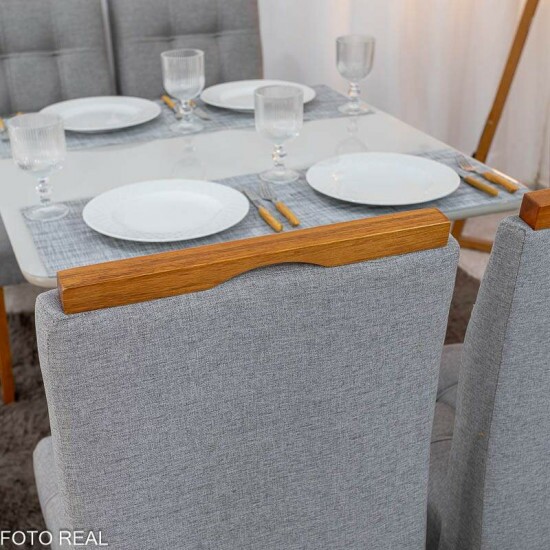 Mesa de Jantar Moscou 90x90 Vidro Off Base Cinamomo + 4 Cadeiras Londres Linho Cinza Minas Plac - Entregue Montada