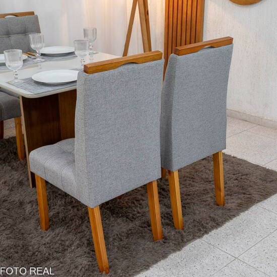 Mesa de Jantar Moscou 90x90 Vidro Off Base Cinamomo + 4 Cadeiras Londres Linho Cinza Minas Plac - Entregue Montada