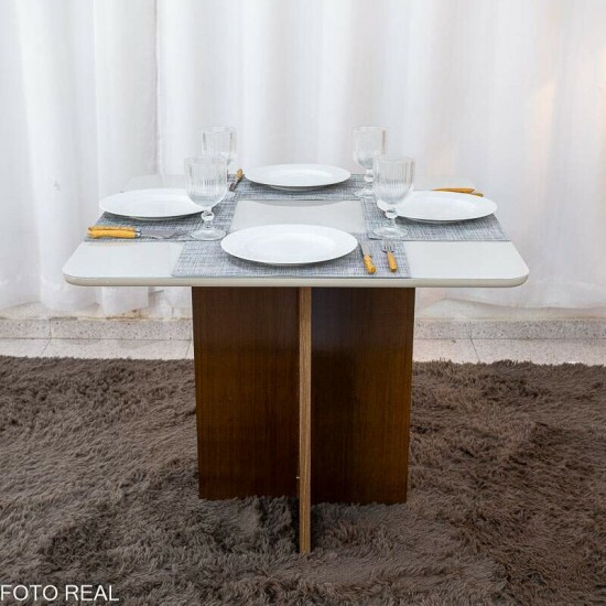 Mesa de Jantar Moscou 90x90 Vidro Off Base Cinamomo + 4 Cadeiras Londres Linho Cinza Minas Plac - Entregue Montada