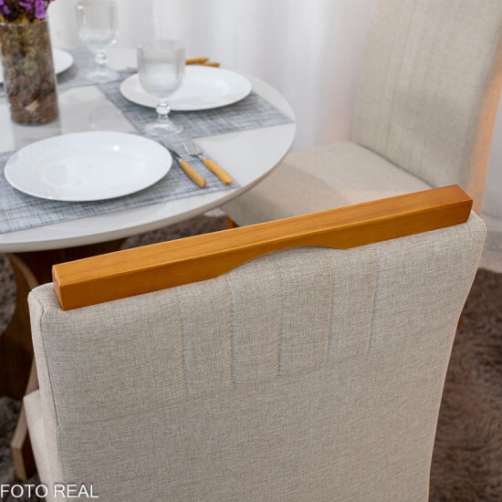 Mesa de Jantar Siena Redonda 100cm Vidro Off Base Cinamomo + 4 Cadeiras Atlanta Linho Bege Cru Minas Plac - Entregue Montada