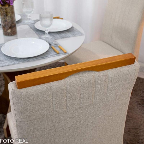 Mesa de Jantar Siena Redonda 100cm Vidro Off/Base Cinamomo + 4 Cad. Atlanta Linho Bege Cru Madeira Minas Plac - Entregue Montada