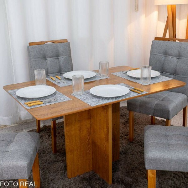 Mesa de Jantar Salina 120x80 Londres Cinamomo Cel + 4 Cad. Londres Linho Cinza Madeira Minas Plac - Entregue Montada